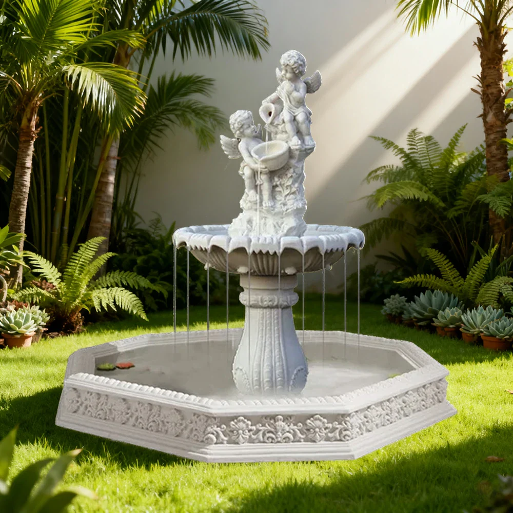 SOLARA Natural Sandstone Outdoor Fountain with 1.9m Fish Pond, Built‑In Circulation Pump, Hand‑Polished Texture, Garden Water Feature - Image 2