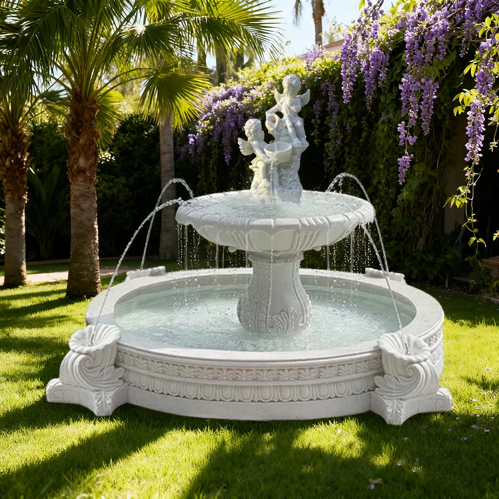 SOLARA Natural Sandstone Outdoor Fountain with 2.4m Fish Pond, Built‑In Circulation Pump, Hand‑Polished Texture, Garden Water Feature - Image 2
