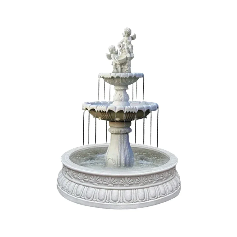 SOLARA Natural Sandstone Outdoor Fountain with 1.2m Fish Pond, Smooth Polished Surface, Clear Carved Texture, Outdoor Water Feature