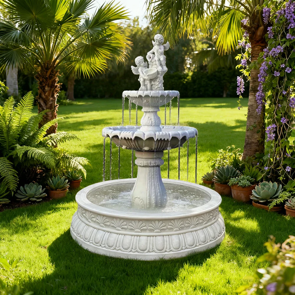 SOLARA Natural Sandstone Outdoor Fountain with 1.2m Fish Pond, Smooth Polished Surface, Clear Carved Texture, Outdoor Water Feature - Image 2