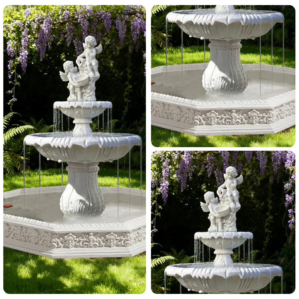 SOLARA Natural Sandstone Outdoor Fountain with 1.9m Fish Pond, Continuous Flow Pump, Natural Stone Grain, Tranquil Garden Feature - Image 3