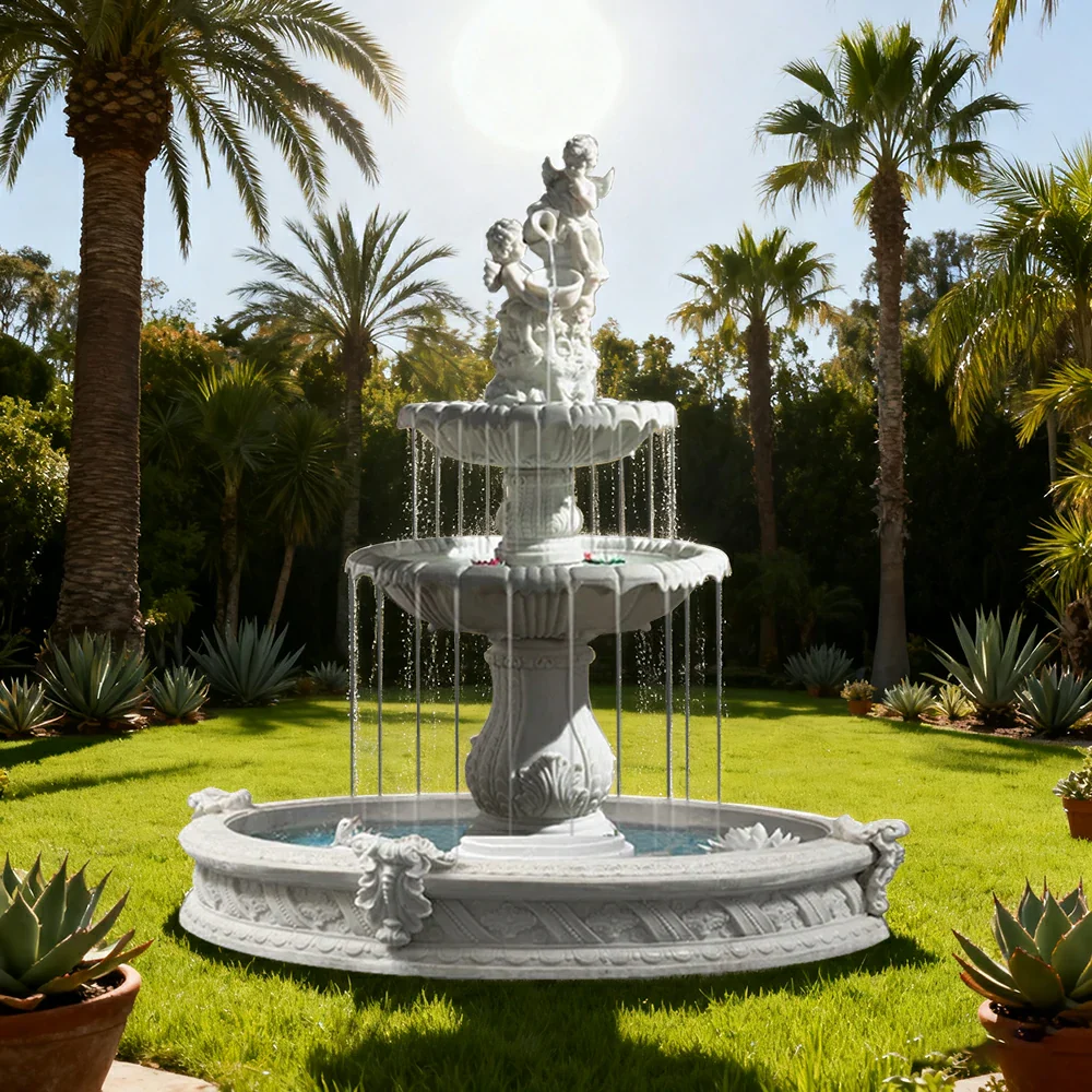 SOLARA Natural Sandstone Outdoor Fountain with 1.6m Fish Pond, Built‑In Pump, Smooth Sandstone Finish, Elegant Water Feature - Image 4