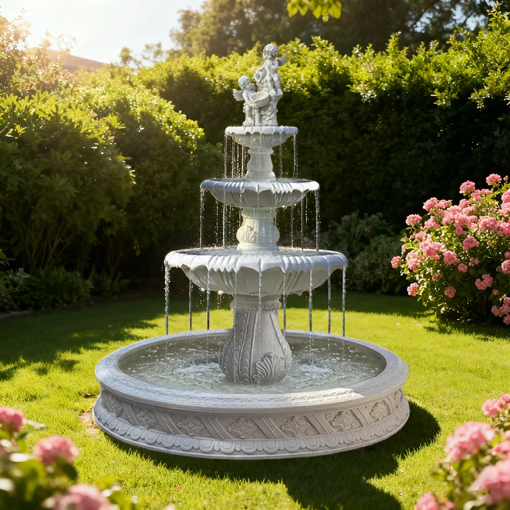 SOLARA Natural Sandstone Outdoor Fountain with 1.5m Fish Pond, Hand‑Polished Texture, Continuous Water Flow, Garden Centrepiece - Image 4