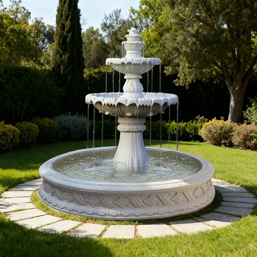 SOLARA Natural Sandstone Outdoor Fountain with 1.5m Fish Pond, Circulation Pump Included, Smooth Polished Stone, Premium Water Feature - Image 2