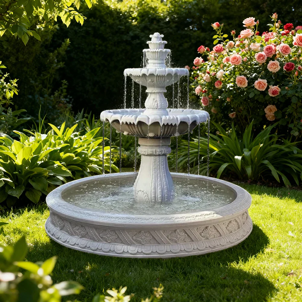 SOLARA Natural Sandstone Outdoor Fountain with 1.5m Fish Pond, Circulation Pump Included, Smooth Polished Stone, Premium Water Feature - Image 4