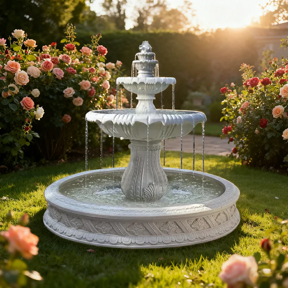 SOLARA Natural Sandstone Outdoor Fountain with 1.5m Fish Pond, Carved Stone Detail, Built‑In Circulation, Outdoor Garden Feature - Image 2