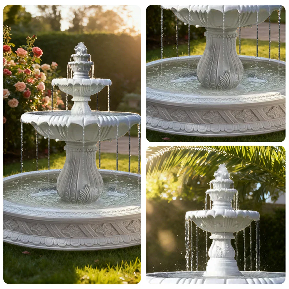 SOLARA Natural Sandstone Outdoor Fountain with 1.5m Fish Pond, Carved Stone Detail, Built‑In Circulation, Outdoor Garden Feature - Image 3