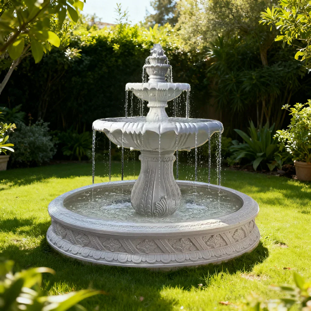 SOLARA Natural Sandstone Outdoor Fountain with 1.5m Fish Pond, Carved Stone Detail, Built‑In Circulation, Outdoor Garden Feature - Image 4