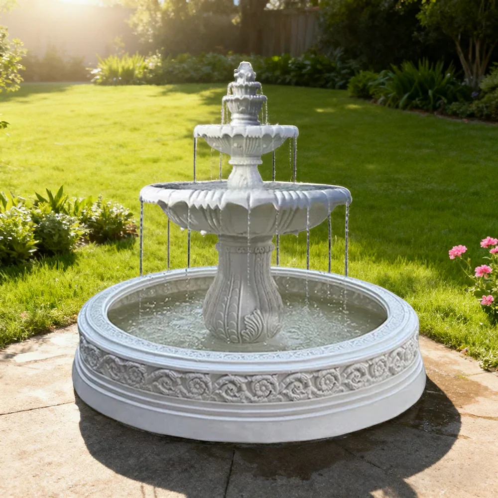 SOLARA Natural Sandstone Outdoor Fountain with 1.7m Fish Pond, Carved Stone Detail, Built‑In Circulation, Outdoor Garden Feature - Image 2