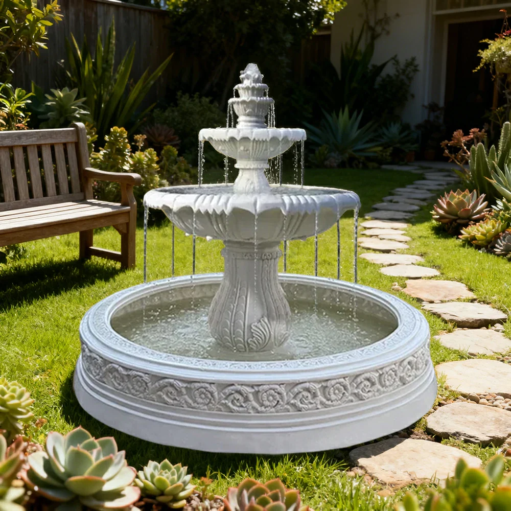 SOLARA Natural Sandstone Outdoor Fountain with 1.7m Fish Pond, Carved Stone Detail, Built‑In Circulation, Outdoor Garden Feature - Image 4