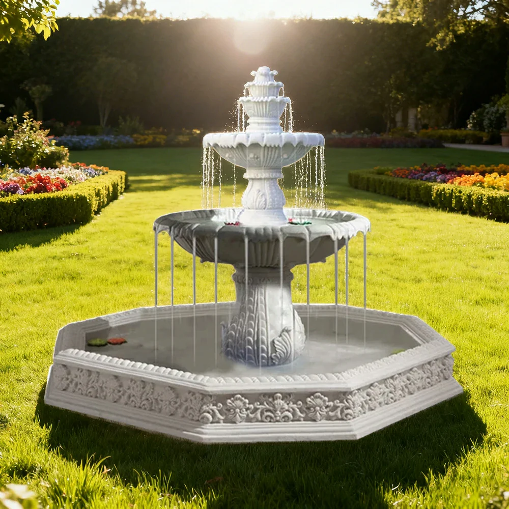 SOLARA Natural Sandstone Outdoor Fountain with 1.9m Fish Pond, Carved Stone Detail, Built‑In Circulation, Outdoor Garden Feature - Image 2