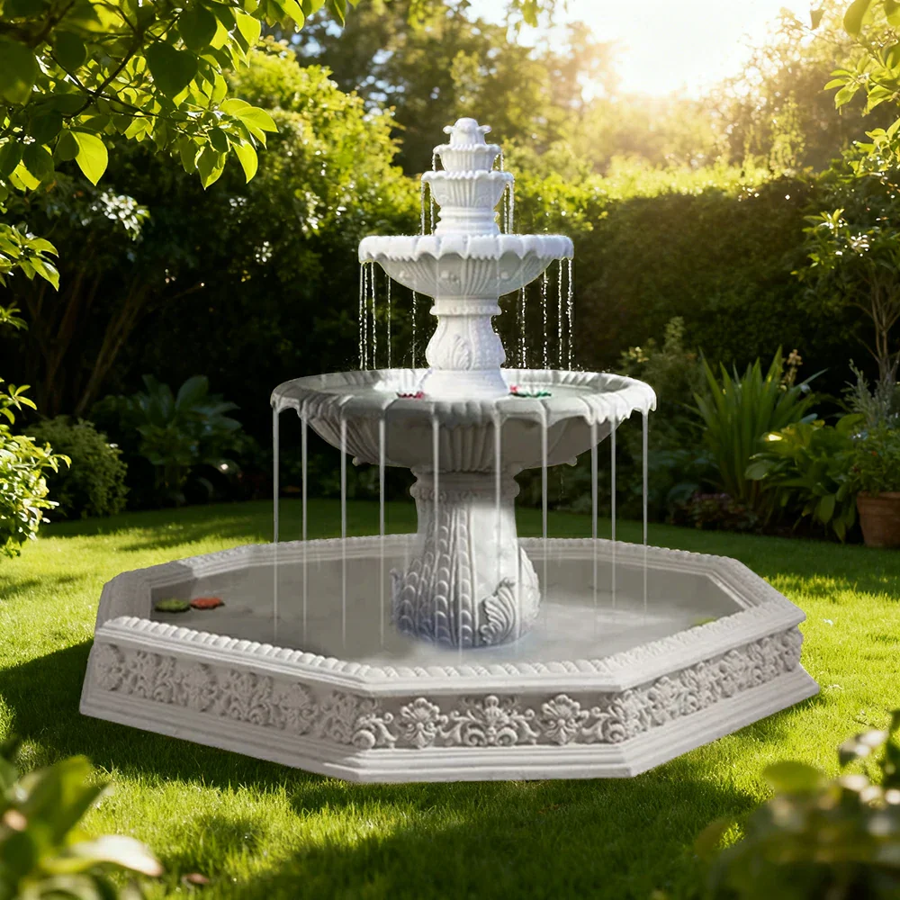 SOLARA Natural Sandstone Outdoor Fountain with 1.9m Fish Pond, Carved Stone Detail, Built‑In Circulation, Outdoor Garden Feature - Image 4