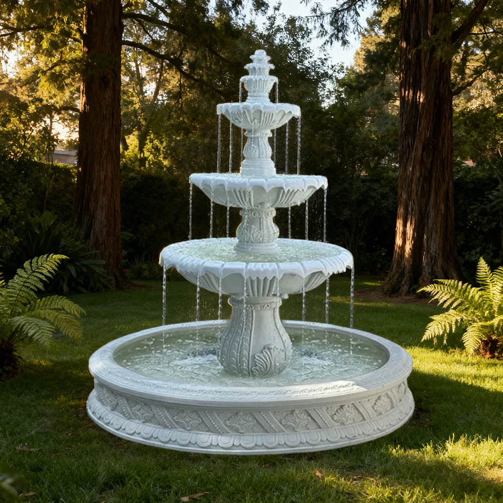 SOLARA Natural Sandstone Outdoor Fountain with 1.5m Fish Pond, Built‑In Circulation Pump, Smooth Stone Texture, Outdoor Pond & Fountain Feature - Image 2