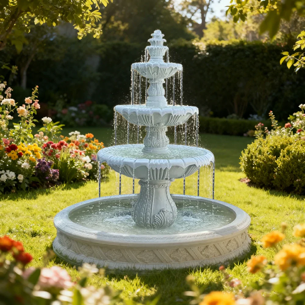 SOLARA Natural Sandstone Outdoor Fountain with 1.5m Fish Pond, Built‑In Circulation Pump, Smooth Stone Texture, Outdoor Pond & Fountain Feature - Image 4