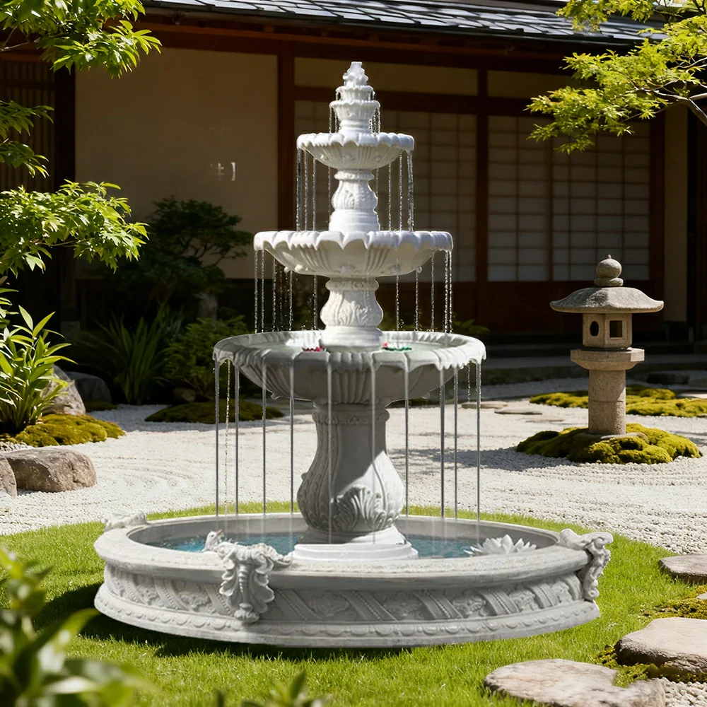 SOLARA Natural Sandstone Outdoor Fountain with 1.6m Fish Pond, Built‑In Circulation Pump, Smooth Stone Texture, Outdoor Pond & Fountain Feature - Image 2