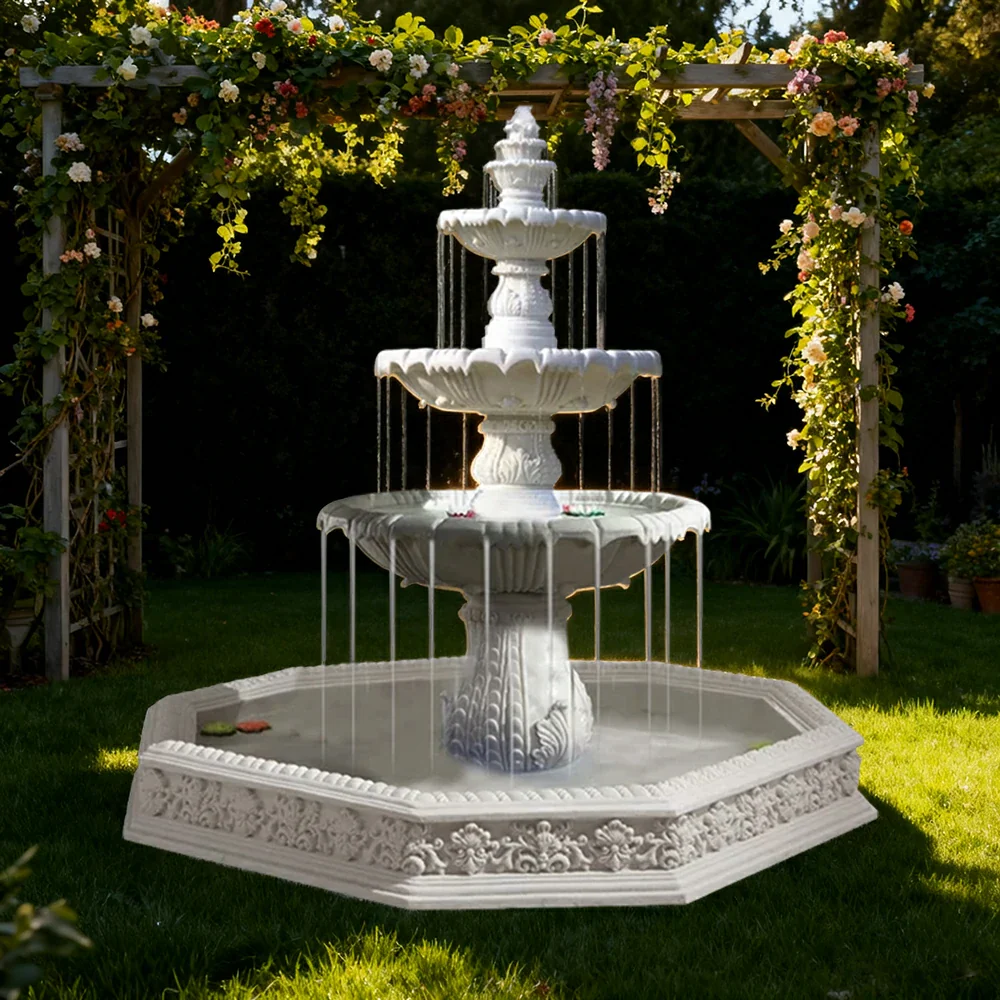 SOLARA Natural Sandstone Outdoor Fountain with 1.9m Fish Pond, Built‑In Circulation Pump, Smooth Stone Texture, Outdoor Pond & Fountain Feature - Image 2