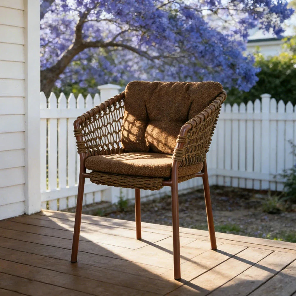 SOLARA Outdoor Woven Rope Chair - High-Density Cushion, Aviation-Grade Aluminium Frame, Waterproof UV-Resistant Patio Seating - Red - Image 2