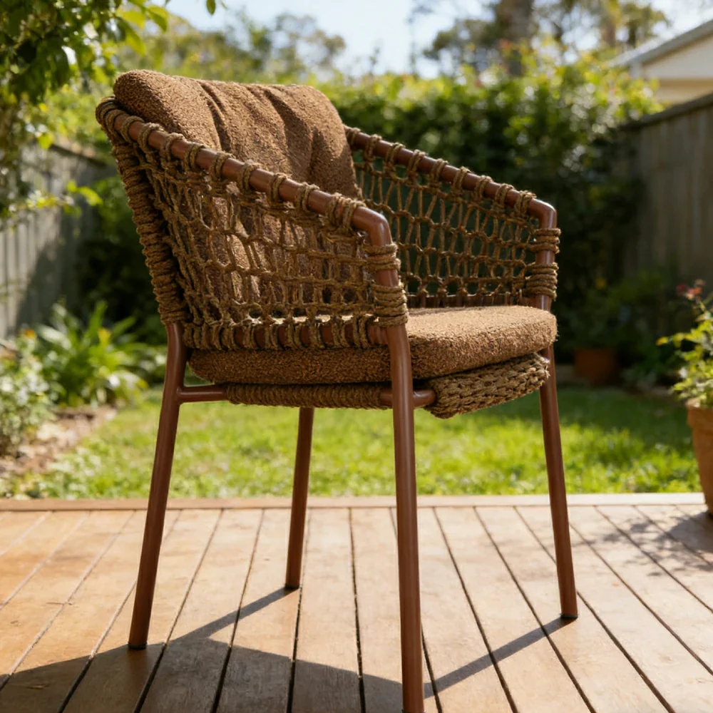 SOLARA Outdoor Woven Rope Chair - High-Density Cushion, Aviation-Grade Aluminium Frame, Waterproof UV-Resistant Patio Seating - Red - Image 4