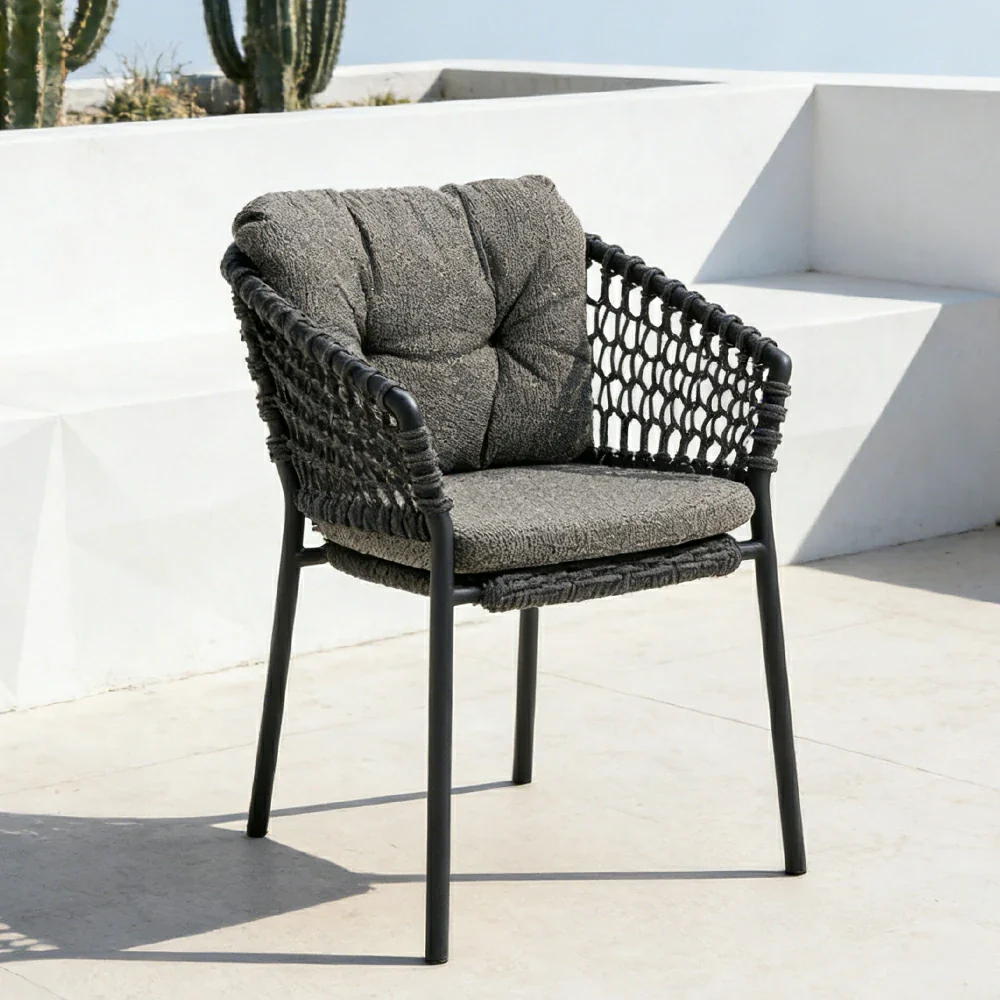 SOLARA Outdoor Woven Rope Chair - High-Density Cushion, Aviation-Grade Aluminium Frame, Waterproof UV-Resistant Patio Seating - Black - Image 4
