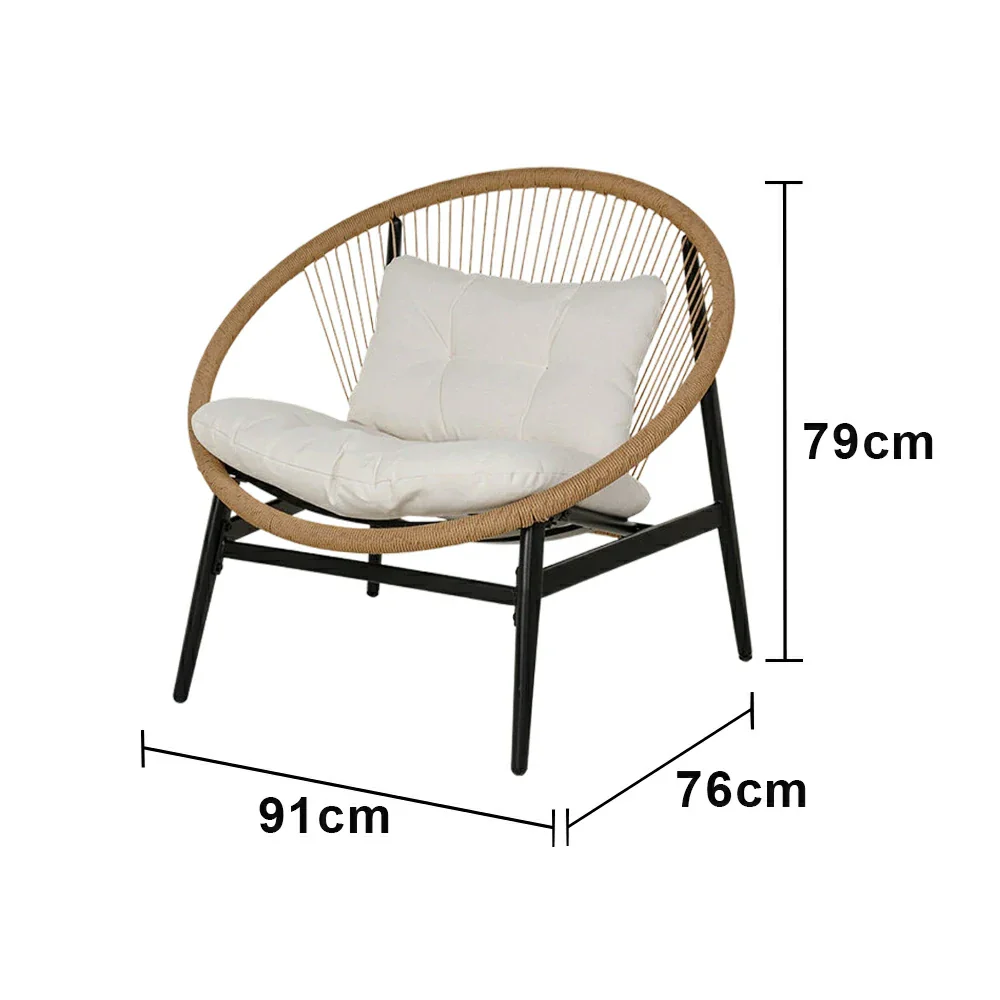 SOLARA Outdoor Rattan Lounge Chair - 12cm Thick Cushion, Iron Frame, Fan-Shaped Handwoven Backrest, Premium Yarn-Dyed Fabric Patio Seating - Grey - Image 5