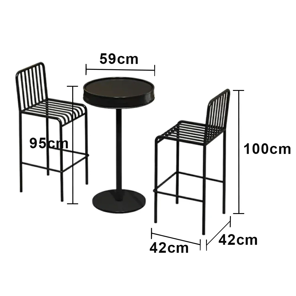 SOLARA 1 Table 2 Chairs Set - Industrial Style Bar Table Design, Durable Iron Frame, Space-Saving Patio Balcony Cafe Dining Set - Black - Image 5