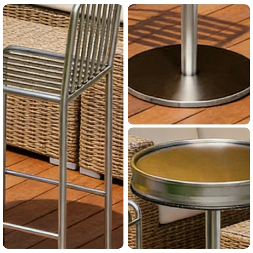 SOLARA 1 Table 2 Chairs Set - Industrial Style Bar Table Design, Durable Iron Frame, Space-Saving Patio Balcony Cafe Dining Set - Silver - Image 3