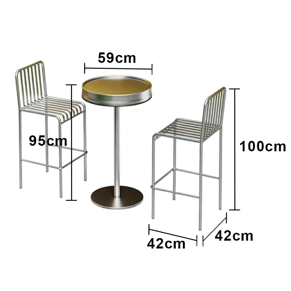 SOLARA 1 Table 2 Chairs Set - Industrial Style Bar Table Design, Durable Iron Frame, Space-Saving Patio Balcony Cafe Dining Set - Silver - Image 5