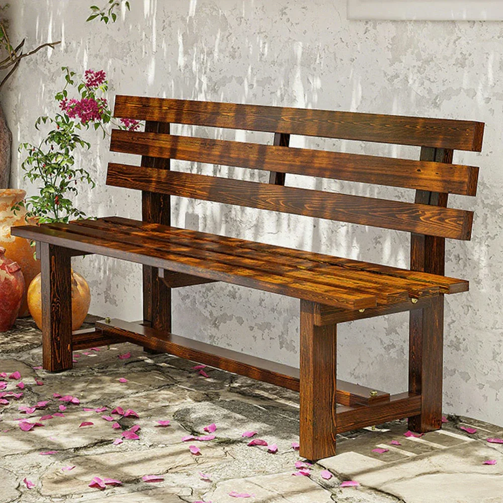 SOLARA Outdoor Wooden Bench - Solid Wood Integrated Frame, 120cm Length, 2.5cm Thick Seat, Garden & Patio Durable Seating - Brown - Image 2