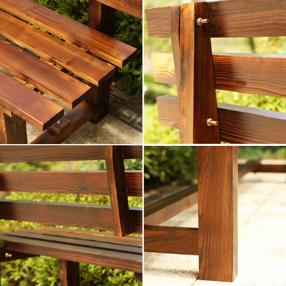SOLARA Outdoor Wooden Bench - Solid Wood Integrated Frame, 120cm Length, 2.5cm Thick Seat, Garden & Patio Durable Seating - Brown - Image 3
