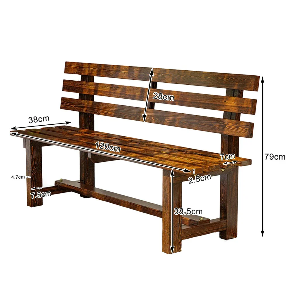 SOLARA Outdoor Wooden Bench - Solid Wood Integrated Frame, 120cm Length, 2.5cm Thick Seat, Garden & Patio Durable Seating - Brown - Image 5
