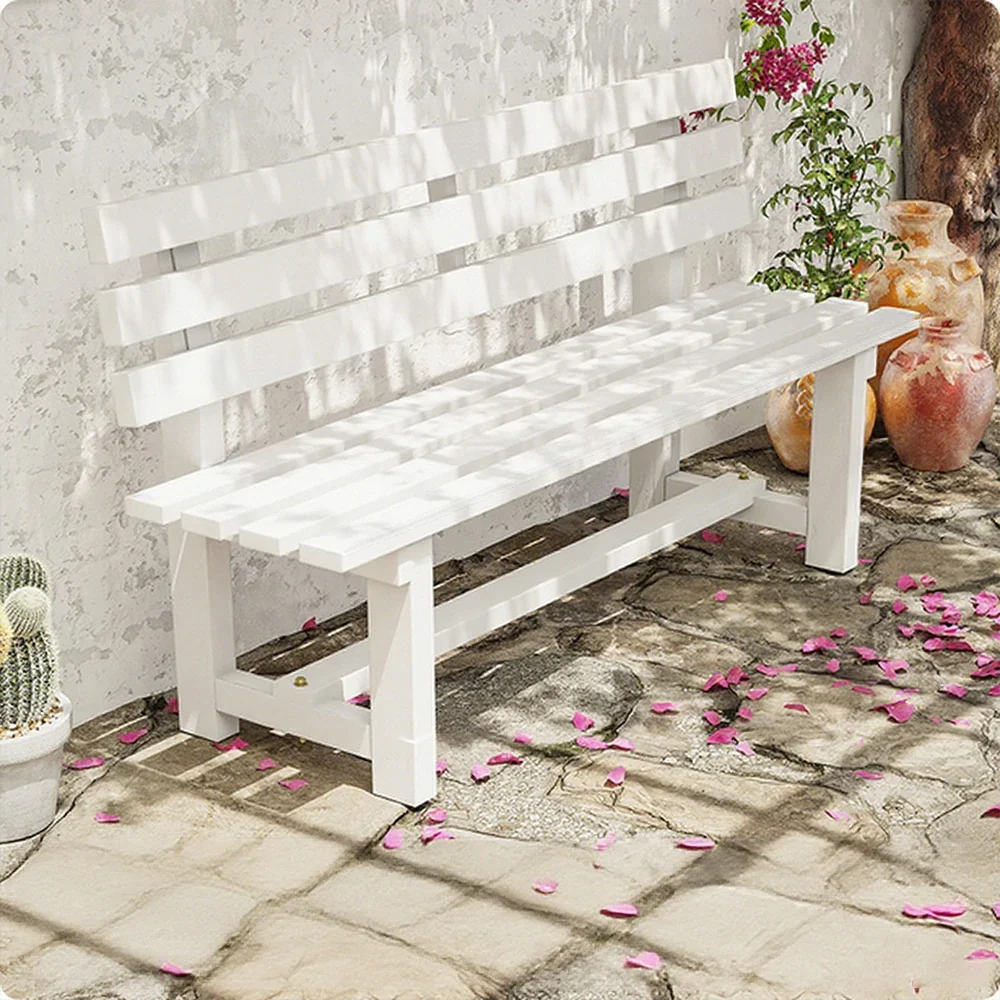 SOLARA Outdoor Wooden Bench - Solid Wood Integrated Frame, 120cm Length, 2.5cm Thick Seat, Garden & Patio Durable Seating - White - Image 2
