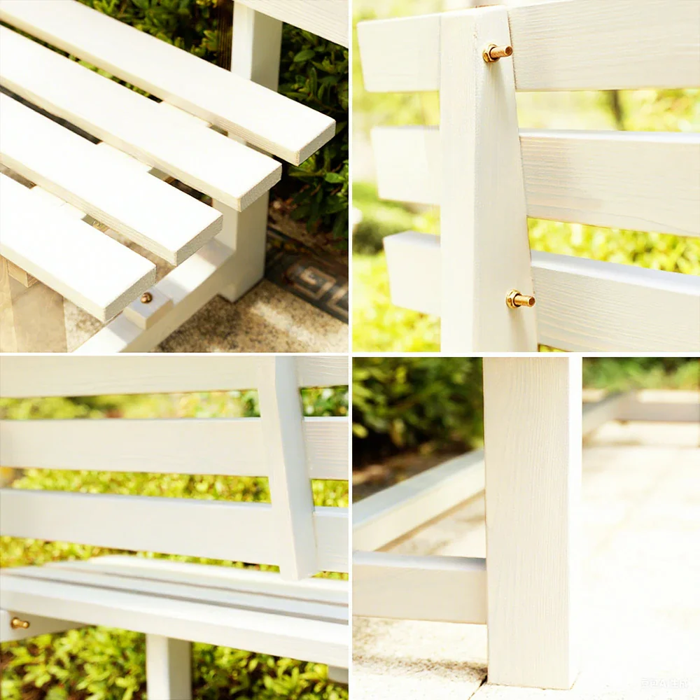 SOLARA Outdoor Wooden Bench - Solid Wood Integrated Frame, 120cm Length, 2.5cm Thick Seat, Garden & Patio Durable Seating - White - Image 3