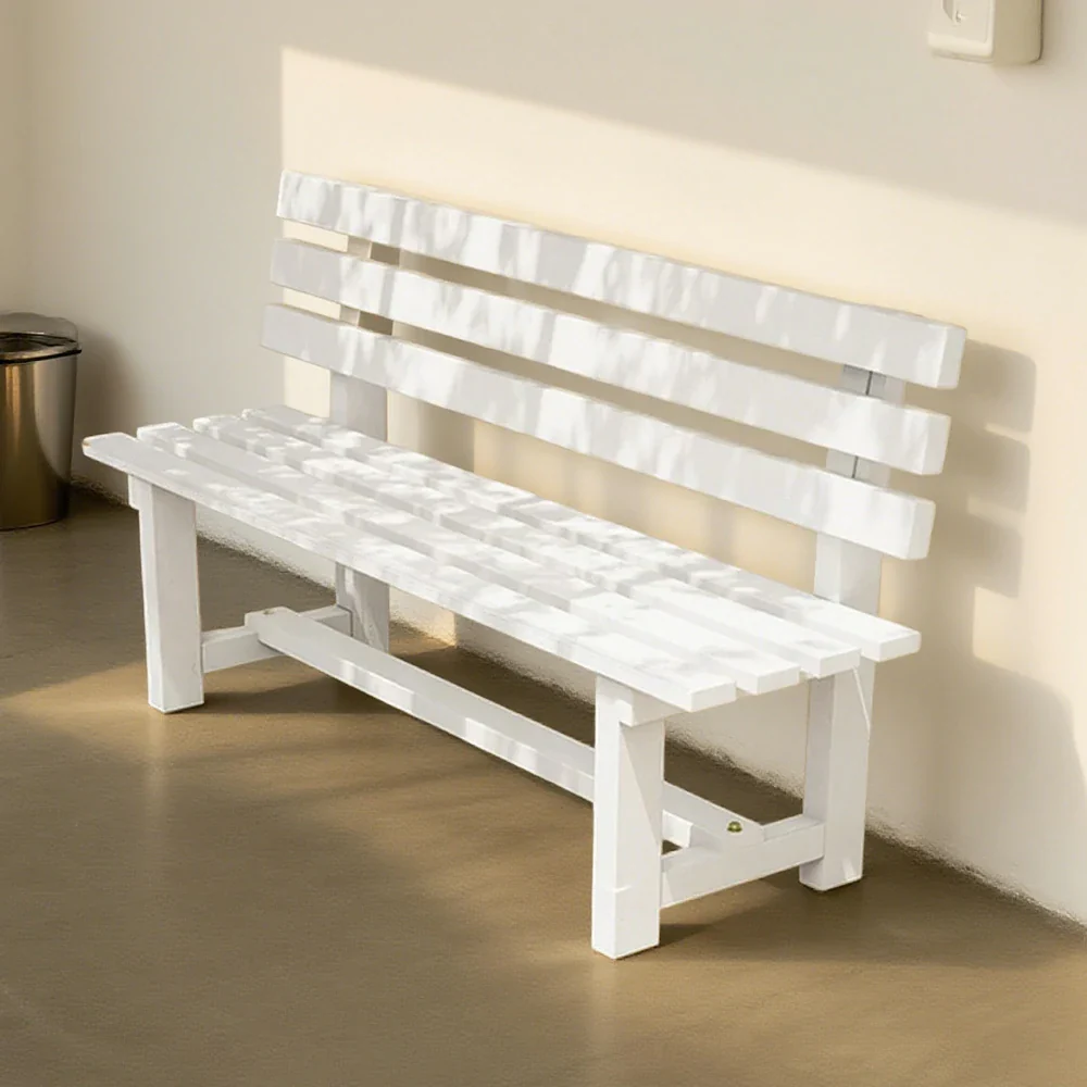 SOLARA Outdoor Wooden Bench - Solid Wood Integrated Frame, 120cm Length, 2.5cm Thick Seat, Garden & Patio Durable Seating - White - Image 4