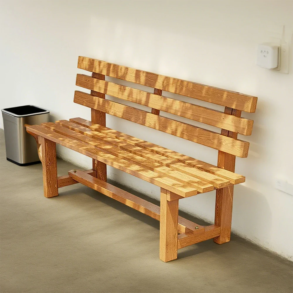 SOLARA Outdoor Wooden Bench - Solid Wood Integrated Frame, 120cm Length, 2.5cm Thick Seat, Garden & Patio Durable Seating - Yellow - Image 4