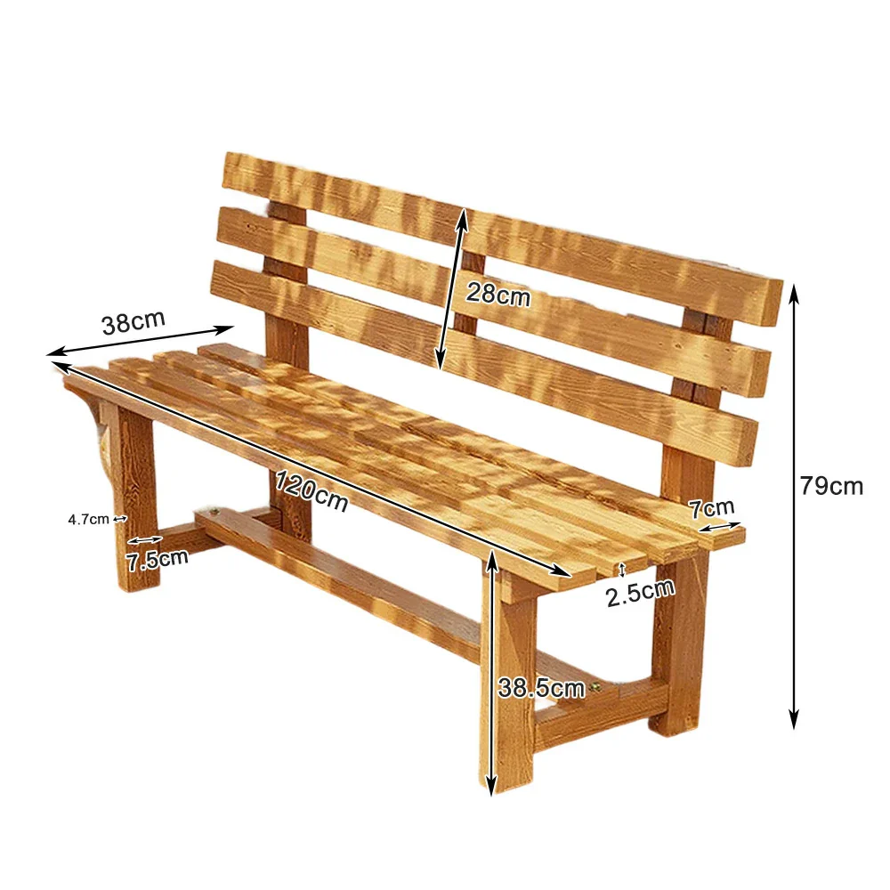 SOLARA Outdoor Wooden Bench - Solid Wood Integrated Frame, 120cm Length, 2.5cm Thick Seat, Garden & Patio Durable Seating - Yellow - Image 5