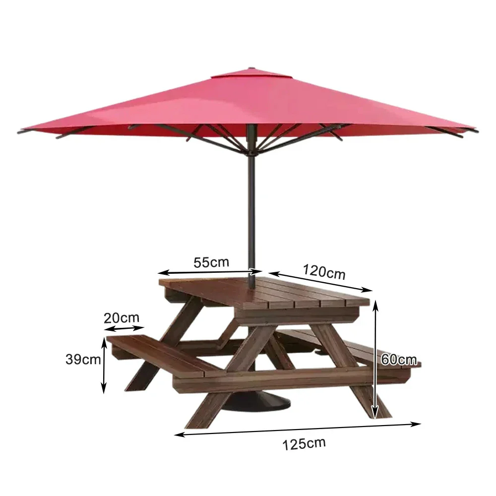 SOLARA Outdoor Table & Bench Set with Umbrella - Wooden Picnic Dining Furniture, Garden & Patio Seating with Sunshade & Rain Protection - Brown - Image 6