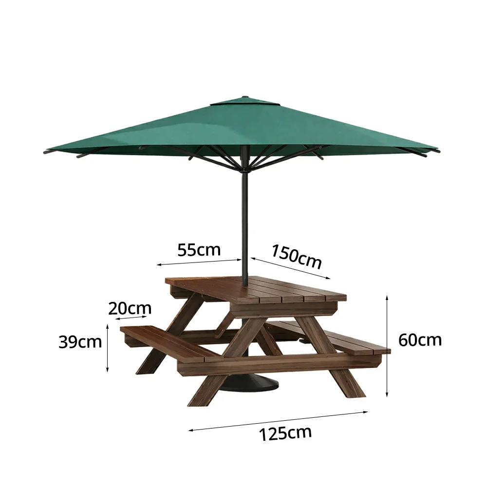 SOLARA Outdoor Table & Bench Set with Umbrella 120/150/180cm - Wooden Picnic Dining Furniture, Garden & Patio Seating with Sunshade & Rain Protection - Green - Image 6