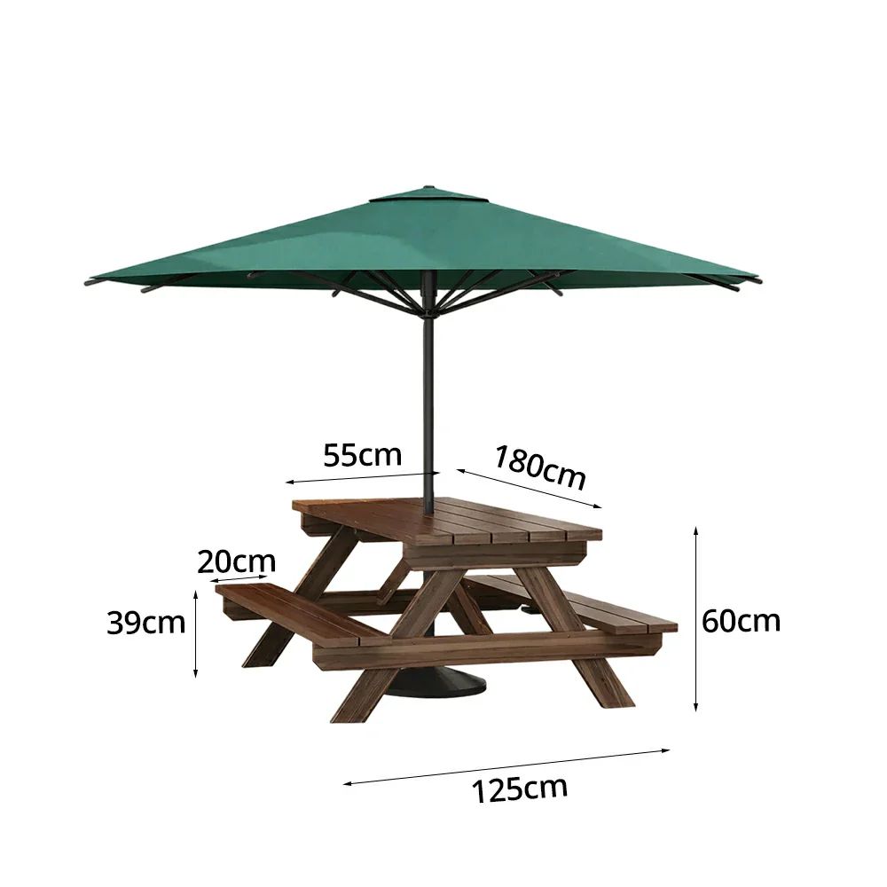 SOLARA Outdoor Table & Bench Set with Umbrella 120/150/180cm - Wooden Picnic Dining Furniture, Garden & Patio Seating with Sunshade & Rain Protection - Green - Image 7
