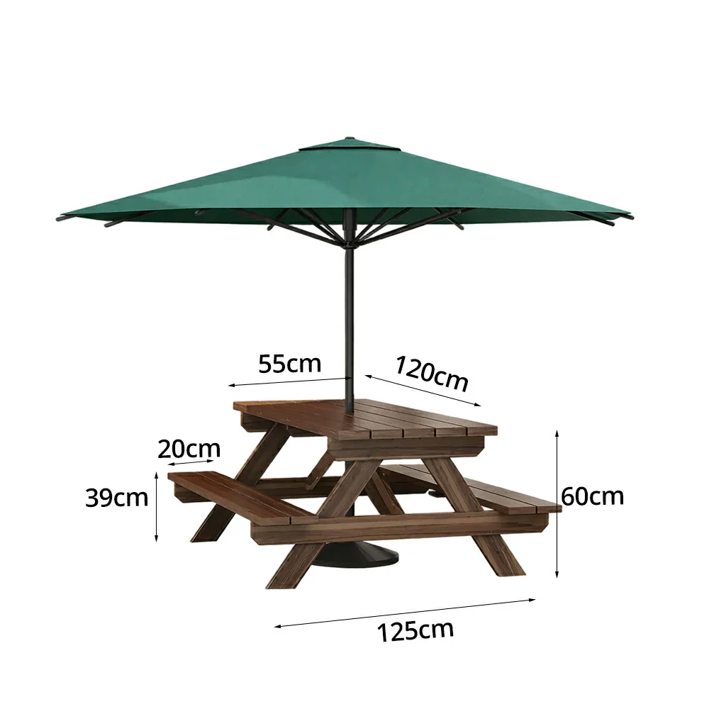 SOLARA Outdoor Table & Bench Set with Umbrella 120/150/180cm - Wooden Picnic Dining Furniture, Garden & Patio Seating with Sunshade & Rain Protection - Green - Image 8