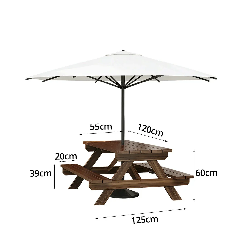 SOLARA Outdoor Table & Bench Set with Umbrella 120/150/180cm - Wooden Picnic Dining Furniture, Garden & Patio Seating with Sunshade & Rain Protection - White - Image 8