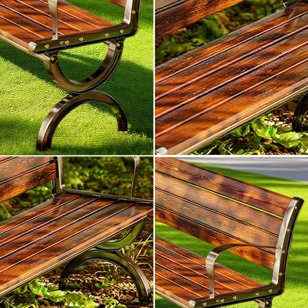 SOLARA Outdoor Bench with Backrest - Durable Wooden 150cm Garden Seating, Reinforced Structure for Patio & Courtyard Use - Brown - Image 3