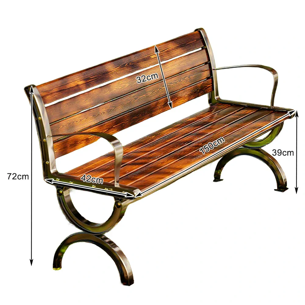 SOLARA Outdoor Bench with Backrest - Durable Wooden 150cm Garden Seating, Reinforced Structure for Patio & Courtyard Use - Brown - Image 5