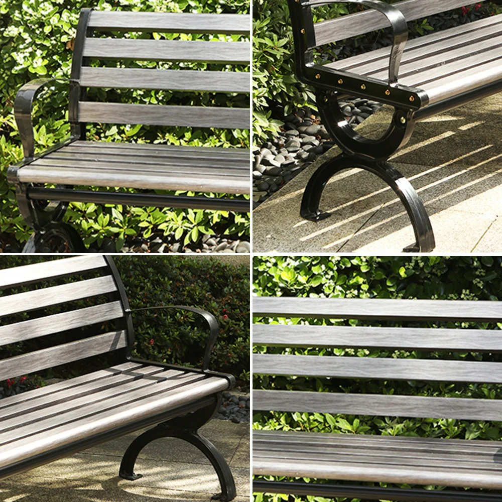 SOLARA Outdoor Bench with Backrest - Durable Wooden 150cm Garden Seating, Reinforced Structure for Patio & Courtyard Use - Grey - Image 3