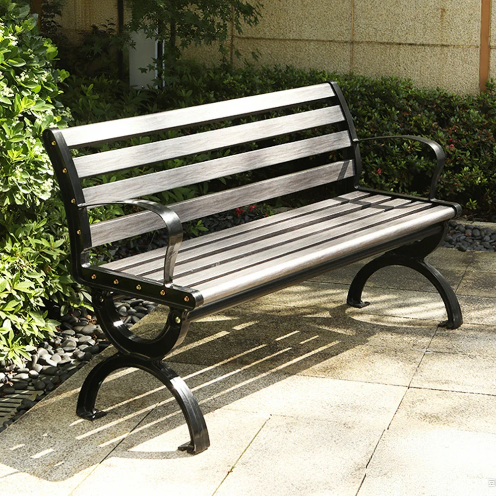 SOLARA Outdoor Bench with Backrest - Durable Wooden 150cm Garden Seating, Reinforced Structure for Patio & Courtyard Use - Grey - Image 4