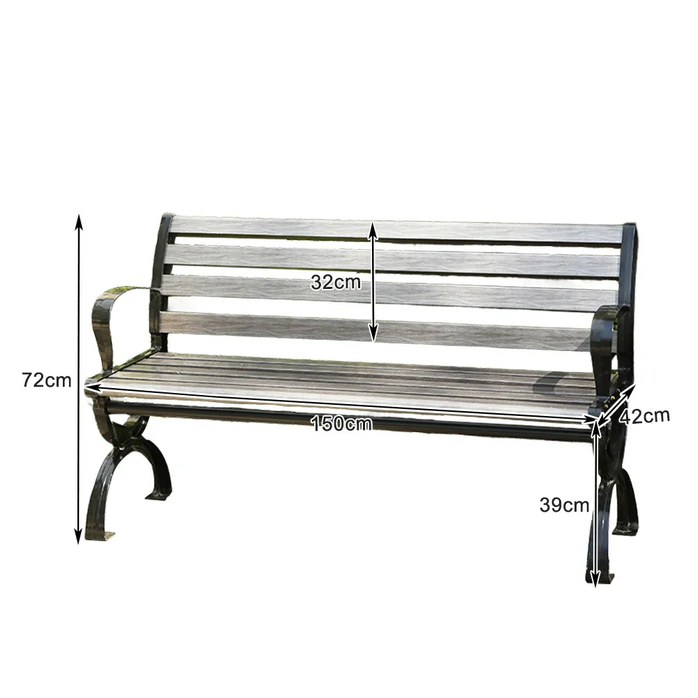 SOLARA Outdoor Bench with Backrest - Durable Wooden 150cm Garden Seating, Reinforced Structure for Patio & Courtyard Use - Grey - Image 5