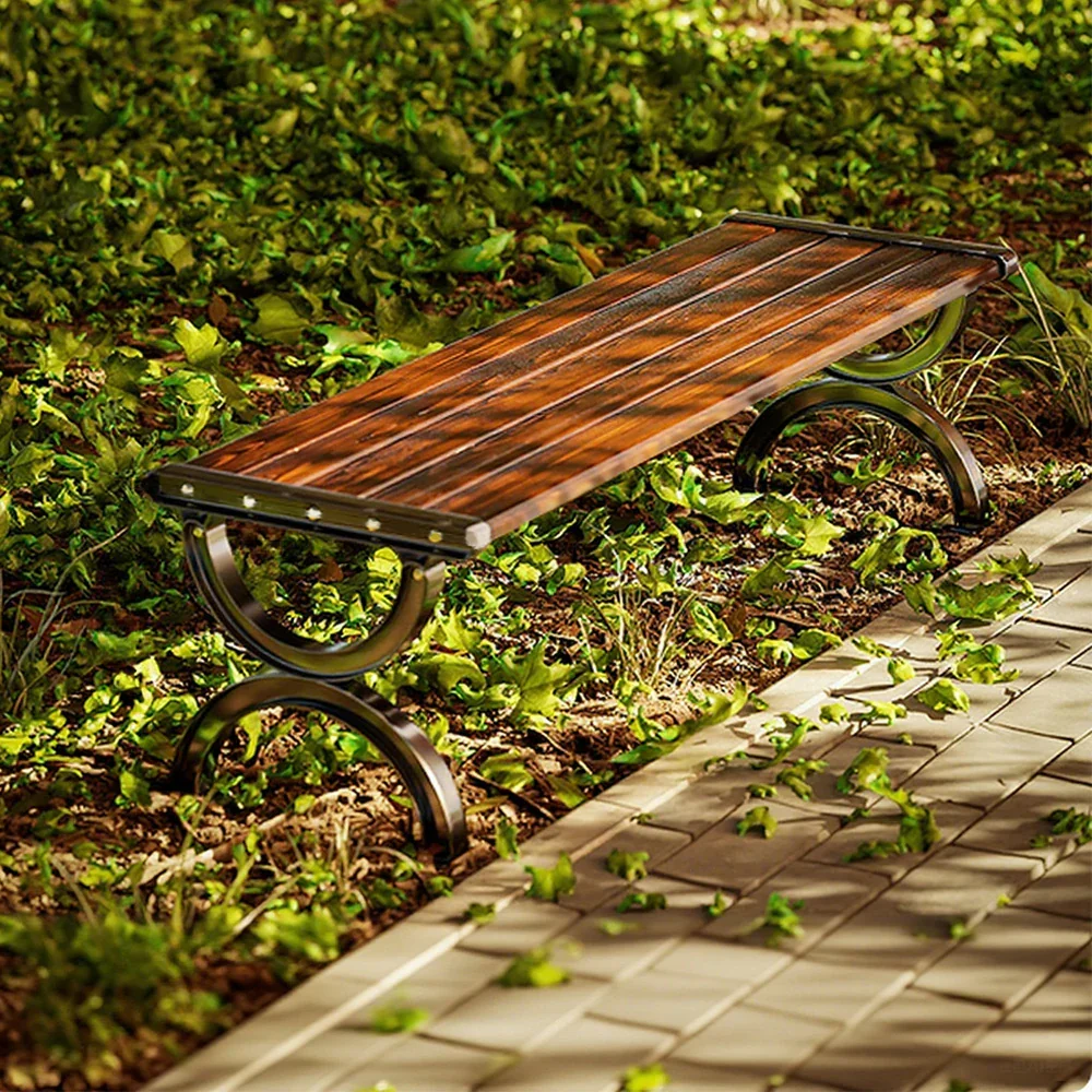 SOLARA Outdoor Bench with Metal Frame - Durable Wooden 150cm Garden Seating, Reinforced Structure for Patio & Courtyard Use - Brown - Image 2