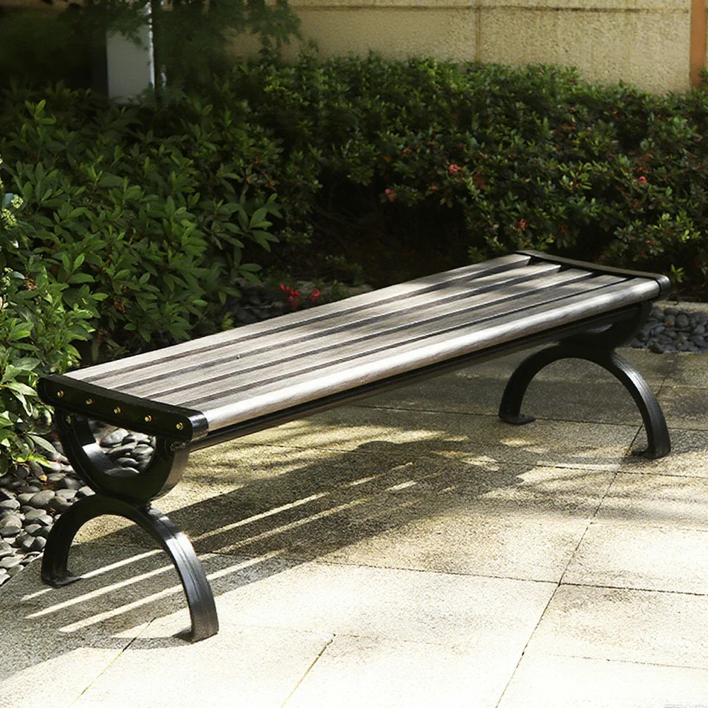 SOLARA Outdoor Bench with Metal Frame - Durable Wooden 150cm Garden Seating, Reinforced Structure for Patio & Courtyard Use - Grey - Image 2