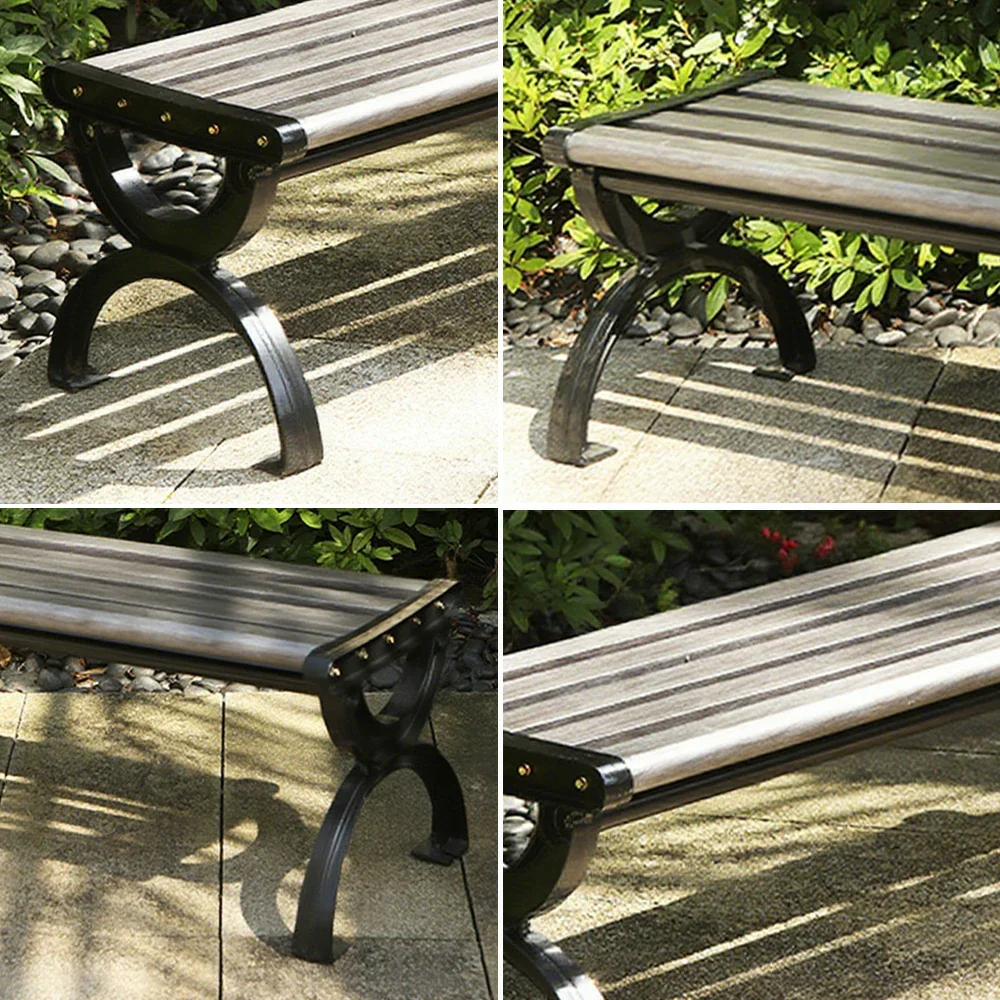 SOLARA Outdoor Bench with Metal Frame - Durable Wooden 150cm Garden Seating, Reinforced Structure for Patio & Courtyard Use - Grey - Image 3