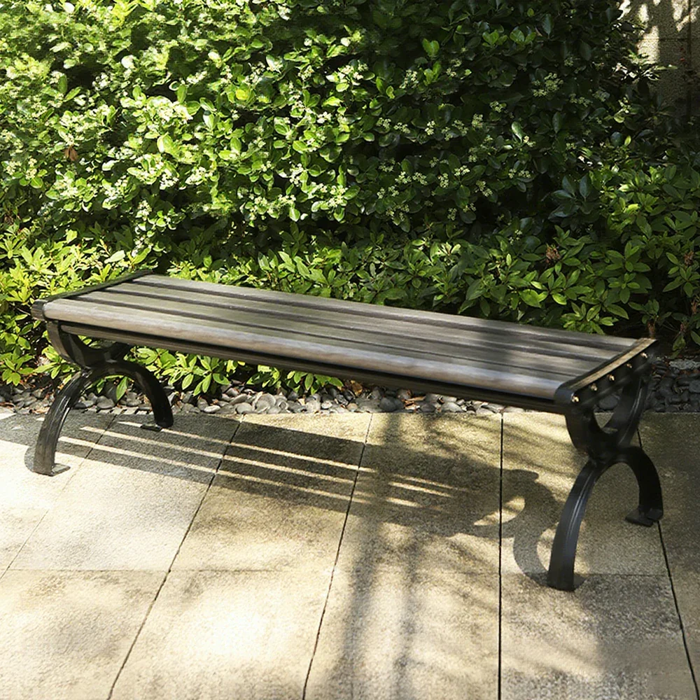SOLARA Outdoor Bench with Metal Frame - Durable Wooden 150cm Garden Seating, Reinforced Structure for Patio & Courtyard Use - Grey - Image 4