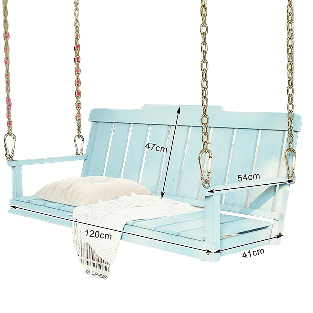 SOLARA Outdoor Swing Hanging Chair with Backrest - Finnish Solid Wood with Stainless Steel Chain, 120cm Garden & Patio Relaxation Seat - Blue - Image 5